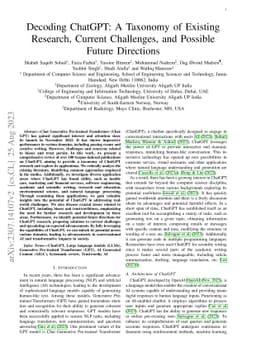 Decoding ChatGPT: A Taxonomy of Existing Research, Current Challenges,
  and Possible Future Directions