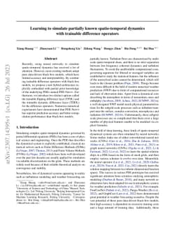 Learning to simulate partially known spatio-temporal dynamics with
  trainable difference operators