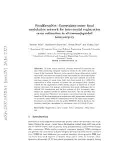 FocalErrorNet: Uncertainty-aware focal modulation network for
  inter-modal registration error estimation in ultrasound-guided neurosurgery