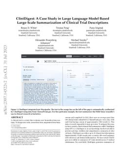 CliniDigest: A Case Study in Large Language Model Based Large-Scale
  Summarization of Clinical Trial Descriptions