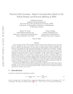 Function Value Learning: Adaptive Learning Rates Based on the Polyak
  Stepsize and Function Splitting in ERM