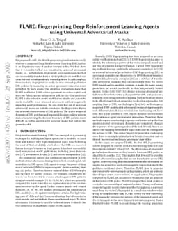 FLARE: Fingerprinting Deep Reinforcement Learning Agents using Universal
  Adversarial Masks
