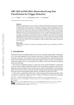 ARC-NLP at PAN 2023: Hierarchical Long Text Classification for Trigger
  Detection