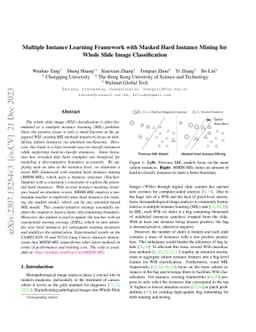 Multiple Instance Learning Framework with Masked Hard Instance Mining
  for Whole Slide Image Classification