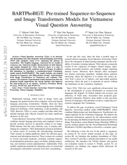 BARTPhoBEiT: Pre-trained Sequence-to-Sequence and Image Transformers
  Models for Vietnamese Visual Question Answering