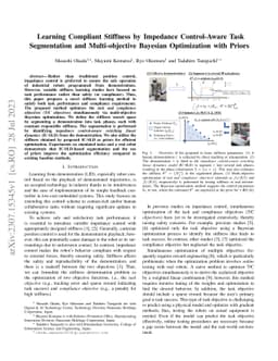 Learning Compliant Stiffness by Impedance Control-Aware Task
  Segmentation and Multi-objective Bayesian Optimization with Priors