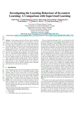 Investigating the Learning Behaviour of In-context Learning: A
  Comparison with Supervised Learning