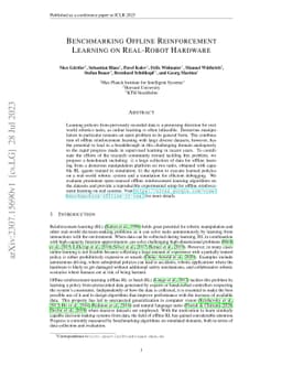 Benchmarking Offline Reinforcement Learning on Real-Robot Hardware