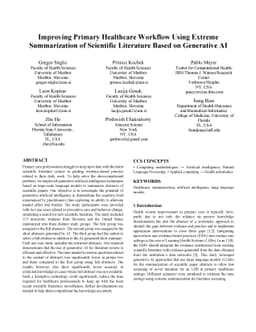 Improving Primary Healthcare Workflow Using Extreme Summarization of
  Scientific Literature Based on Generative AI