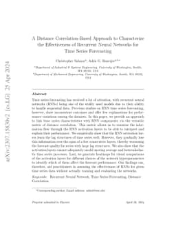 A Distance Correlation-Based Approach to Characterize the Effectiveness
  of Recurrent Neural Networks for Time Series Forecasting