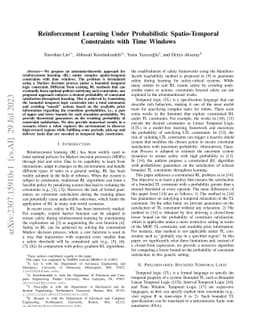 Reinforcement Learning Under Probabilistic Spatio-Temporal Constraints
  with Time Windows