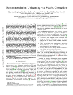 Recommendation Unlearning via Matrix Correction