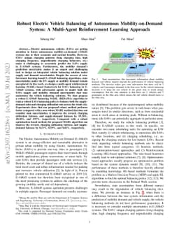 Robust Electric Vehicle Balancing of Autonomous Mobility-On-Demand
  System: A Multi-Agent Reinforcement Learning Approach
