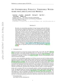 An Unforgeable Publicly Verifiable Watermark for Large Language Models
