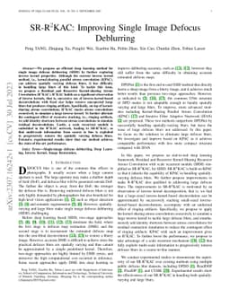 SR-R$^2$KAC: Improving Single Image Defocus Deblurring