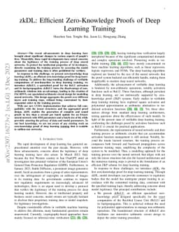 zkDL: Efficient Zero-Knowledge Proofs of Deep Learning Training