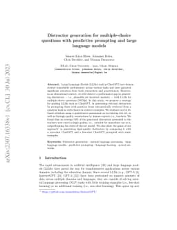 Distractor generation for multiple-choice questions with predictive
  prompting and large language models