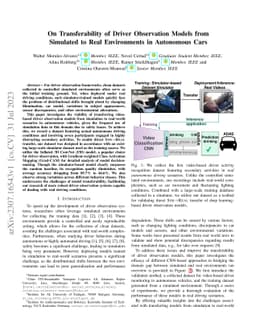 On Transferability of Driver Observation Models from Simulated to Real
  Environments in Autonomous Cars