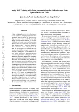 Noisy Self-Training with Data Augmentations for Offensive and Hate
  Speech Detection Tasks