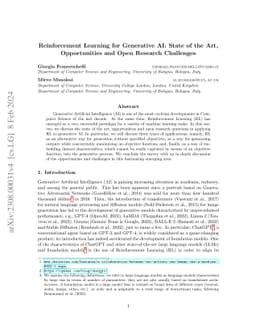 Reinforcement Learning for Generative AI: State of the Art,
  Opportunities and Open Research Challenges