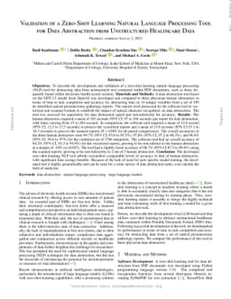 Validation of a Zero-Shot Learning Natural Language Processing Tool for
  Data Abstraction from Unstructured Healthcare Data