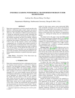 Ensemble Learning with Residual Transformer for Brain Tumor Segmentation