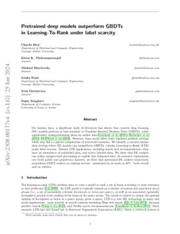 Pretrained deep models outperform GBDTs in Learning-To-Rank under label
  scarcity