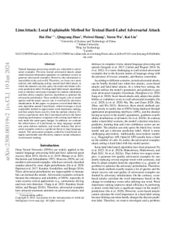 LimeAttack: Local Explainable Method for Textual Hard-Label Adversarial
  Attack