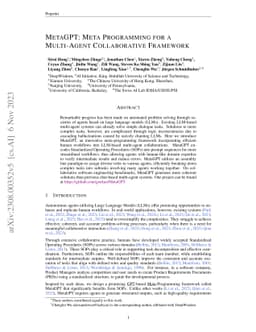 MetaGPT: Meta Programming for A Multi-Agent Collaborative Framework