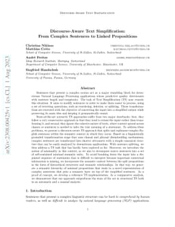 Discourse-Aware Text Simplification: From Complex Sentences to Linked
  Propositions