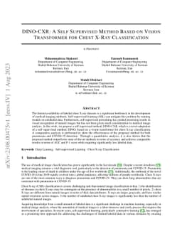DINO-CXR: A self supervised method based on vision transformer for chest
  X-ray classification
