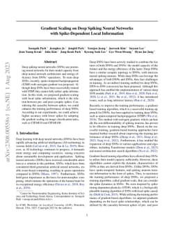 Gradient Scaling on Deep Spiking Neural Networks with Spike-Dependent
  Local Information