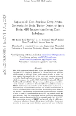Explainable Cost-Sensitive Deep Neural Networks for Brain Tumor
  Detection from Brain MRI Images considering Data Imbalance