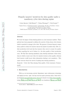 Duopoly insurers' incentives for data quality under a mandatory cyber
  data sharing regime