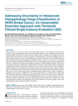 Addressing Uncertainty in Imbalanced Histopathology Image Classification
  of HER2 Breast Cancer: An interpretable Ensemble Approach with Threshold
  Filtered Single Instance Evaluation (SIE)
