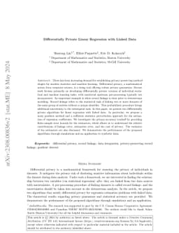 Differentially Private Linear Regression with Linked Data