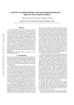 SALTTS: Leveraging Self-Supervised Speech Representations for improved
  Text-to-Speech Synthesis