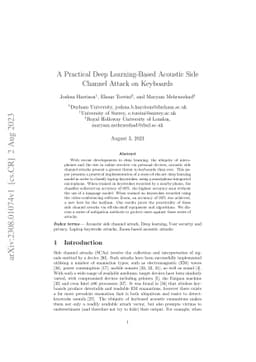 A Practical Deep Learning-Based Acoustic Side Channel Attack on
  Keyboards