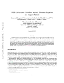 LLMs Understand Glass-Box Models, Discover Surprises, and Suggest
  Repairs