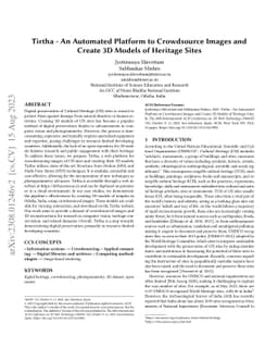 Tirtha -- An Automated Platform to Crowdsource Images and Create 3D
  Models of Heritage Sites