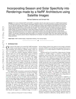 Incorporating Season and Solar Specificity into Renderings made by a
  NeRF Architecture using Satellite Images