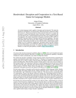 Hoodwinked: Deception and Cooperation in a Text-Based Game for Language
  Models
