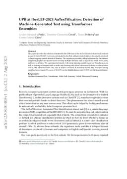 UPB at IberLEF-2023 AuTexTification: Detection of Machine-Generated Text
  using Transformer Ensembles