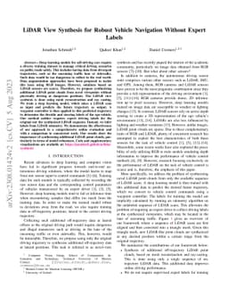 LiDAR View Synthesis for Robust Vehicle Navigation Without Expert Labels