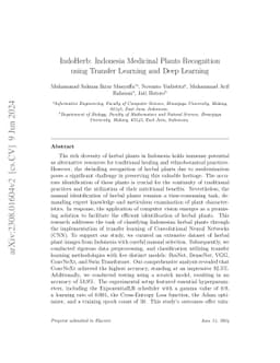 IndoHerb: Indonesia Medicinal Plants Recognition using Transfer Learning
  and Deep Learning