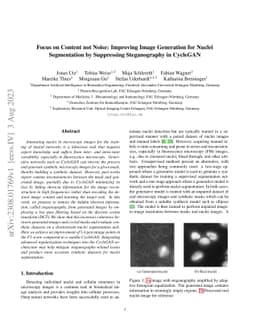 Focus on Content not Noise: Improving Image Generation for Nuclei
  Segmentation by Suppressing Steganography in CycleGAN