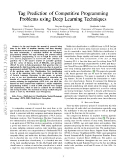 Tag Prediction of Competitive Programming Problems using Deep Learning
  Techniques