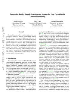 Improving Replay Sample Selection and Storage for Less Forgetting in
  Continual Learning