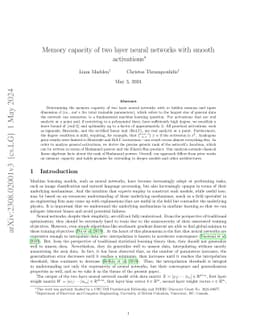 Memory capacity of two layer neural networks with smooth activations