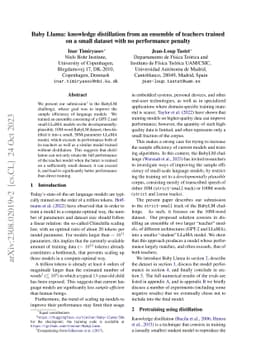 Baby Llama: knowledge distillation from an ensemble of teachers trained
  on a small dataset with no performance penalty